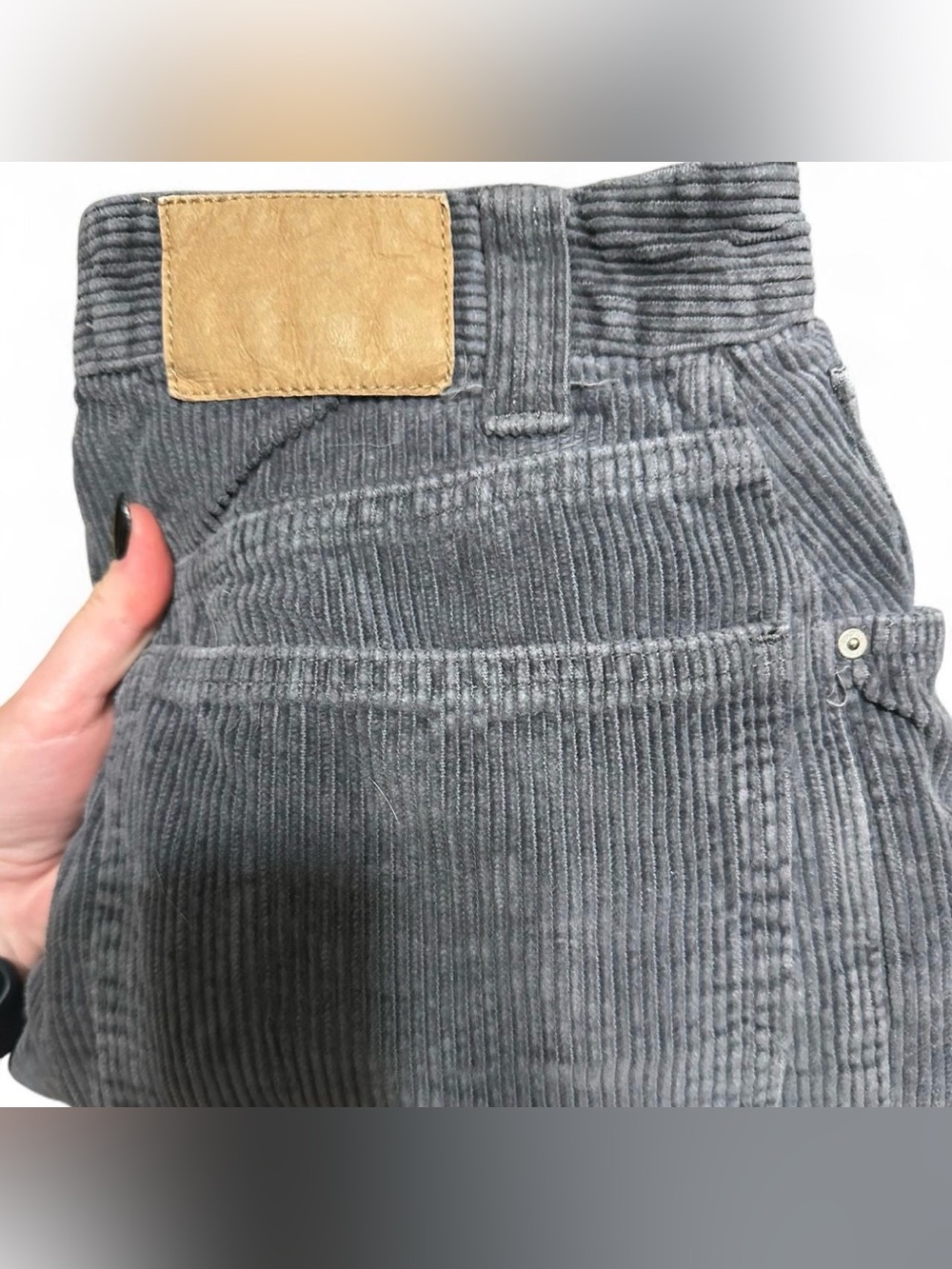 Cotton On Men's Grey Corduroy Straight Jeans with Tan Patch